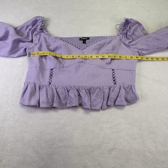 Express Off Shoulder Peplum Corset Cropped Blouse Ruffle Hem Purple Size XL - Picture 12 of 14